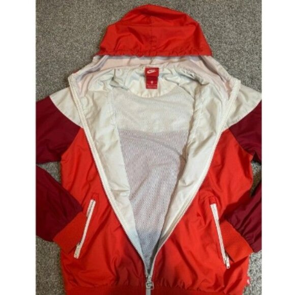 Nike Windrunner Women's Size Medium Red Maroon White Hooded Track Jacket - Picture 5 of 8